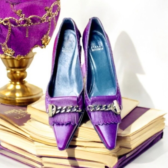 Stuart Weitzman Purple Leather Chain Shoes 6 - Picture 3 of 14